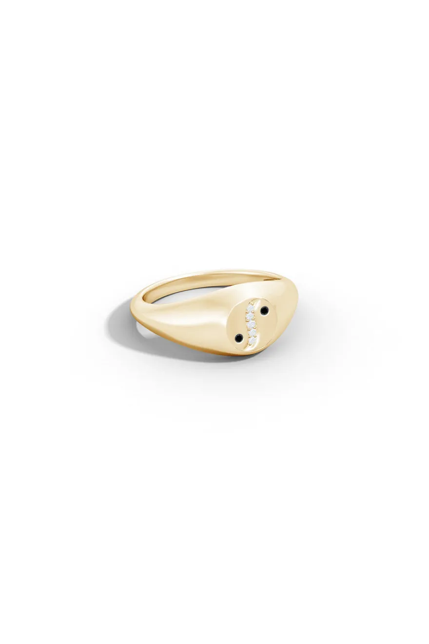 Shangri-La Yin-Yang 14K Gold with Black & White Diamond Signet Ring