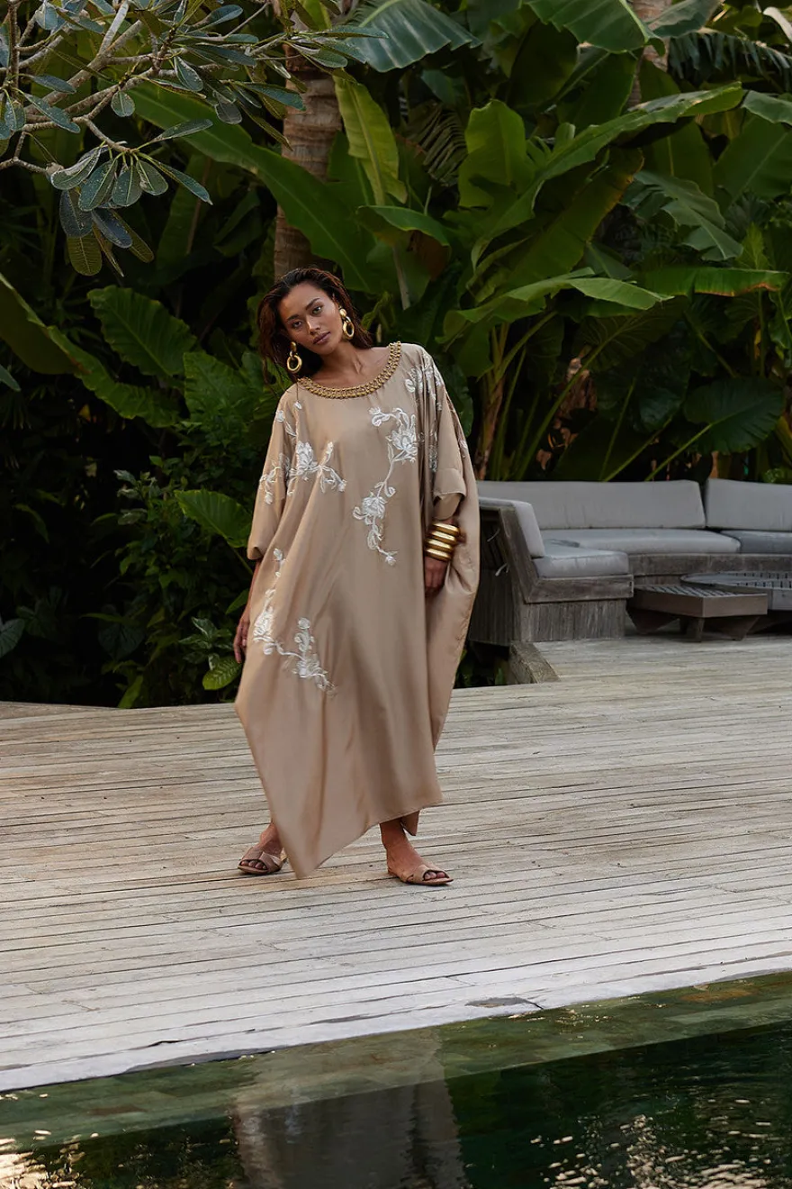 Shinjo Habotai Embroidered Silk Caftan