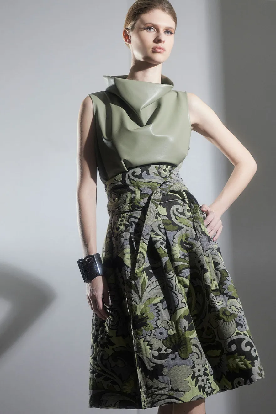 Shinrin Paisley Jacquard Pleated Skirt