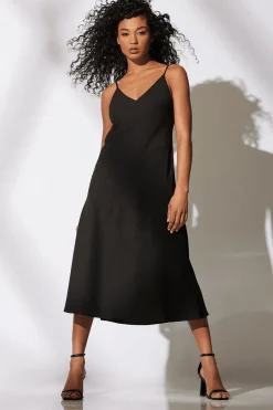 Solid Crepe Embroidered Slip Dress