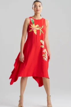 Solid Fluid Twill Embellished Handkerchief Dress