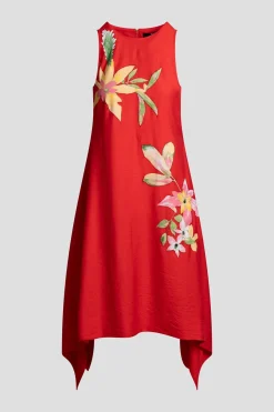 Solid Fluid Twill Embellished Handkerchief Dress