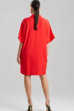 Solid Fluid Twill Short Sleeve Caftan Dress