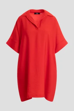 Solid Fluid Twill Short Sleeve Caftan Dress