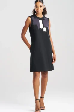 Solid Knit Crepe Embellished Shift Dress