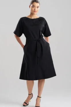 Solid Lightweight Woven Embellished Boatneck Dress