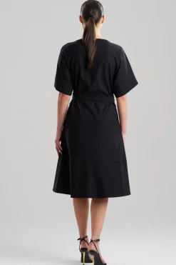 Solid Lightweight Woven Embellished Boatneck Dress