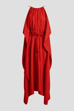 Solid Linen Belted Maxi Dress