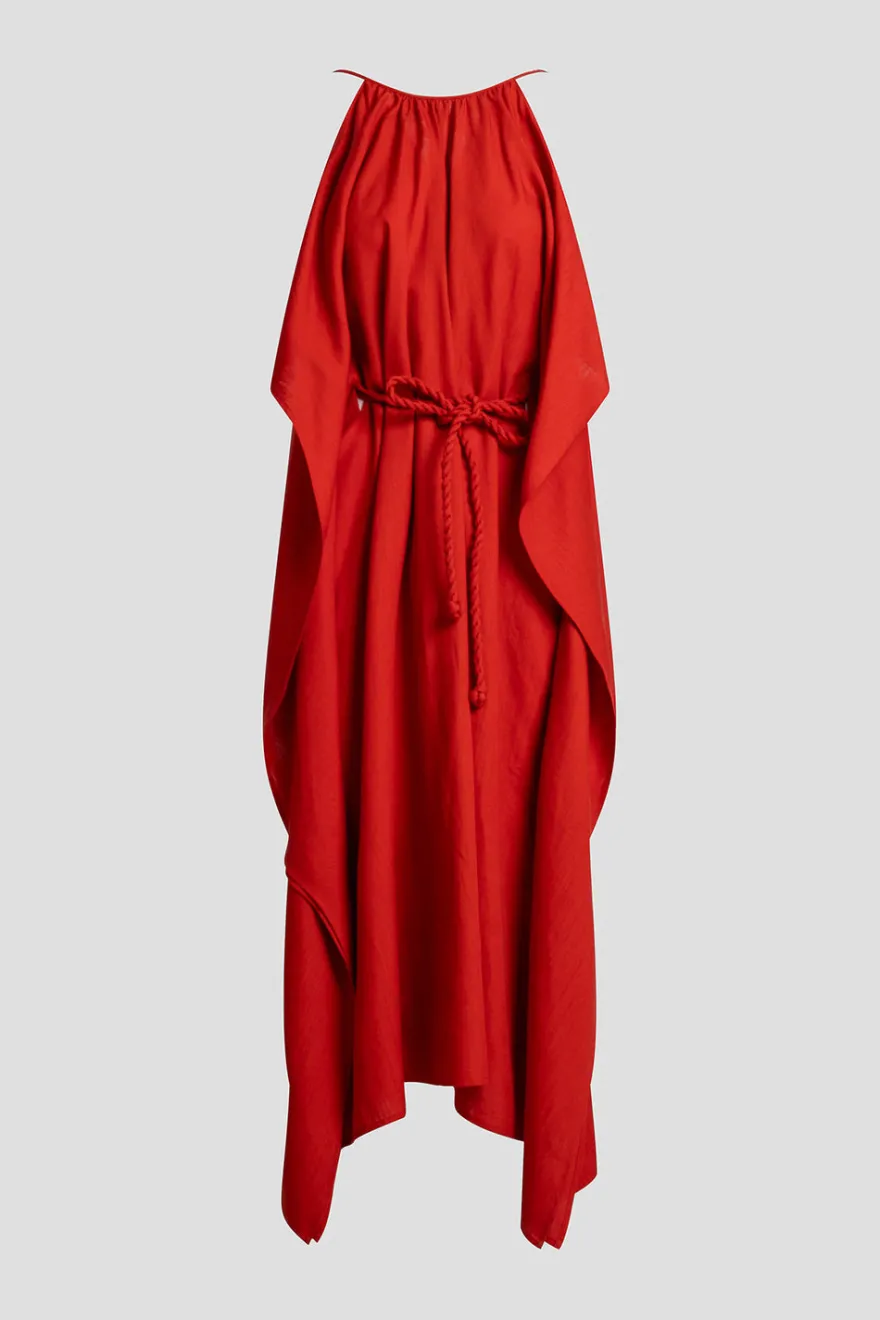 Solid Linen Belted Maxi Dress