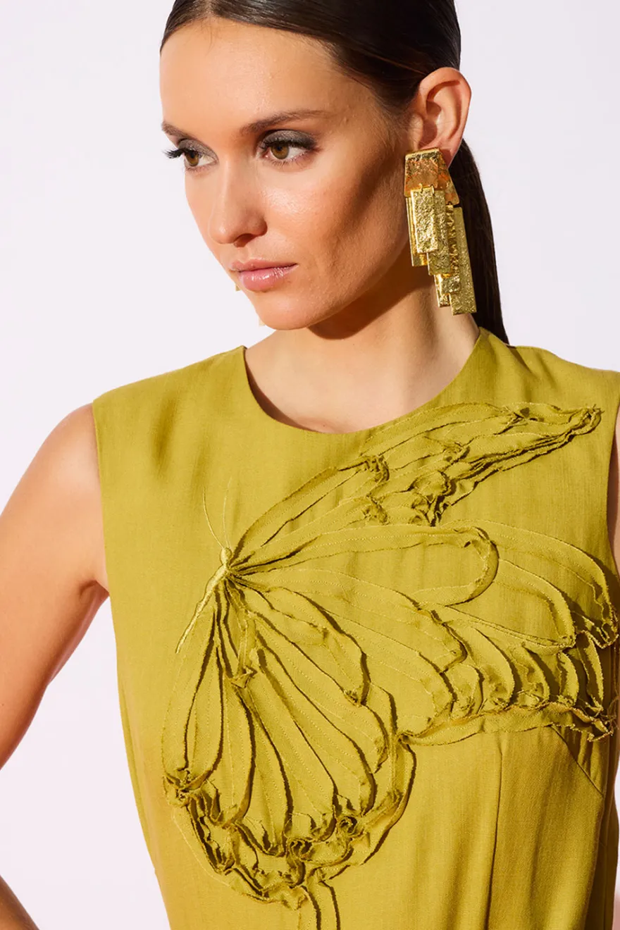 Solid Linen Handkerchief Embellished Dress