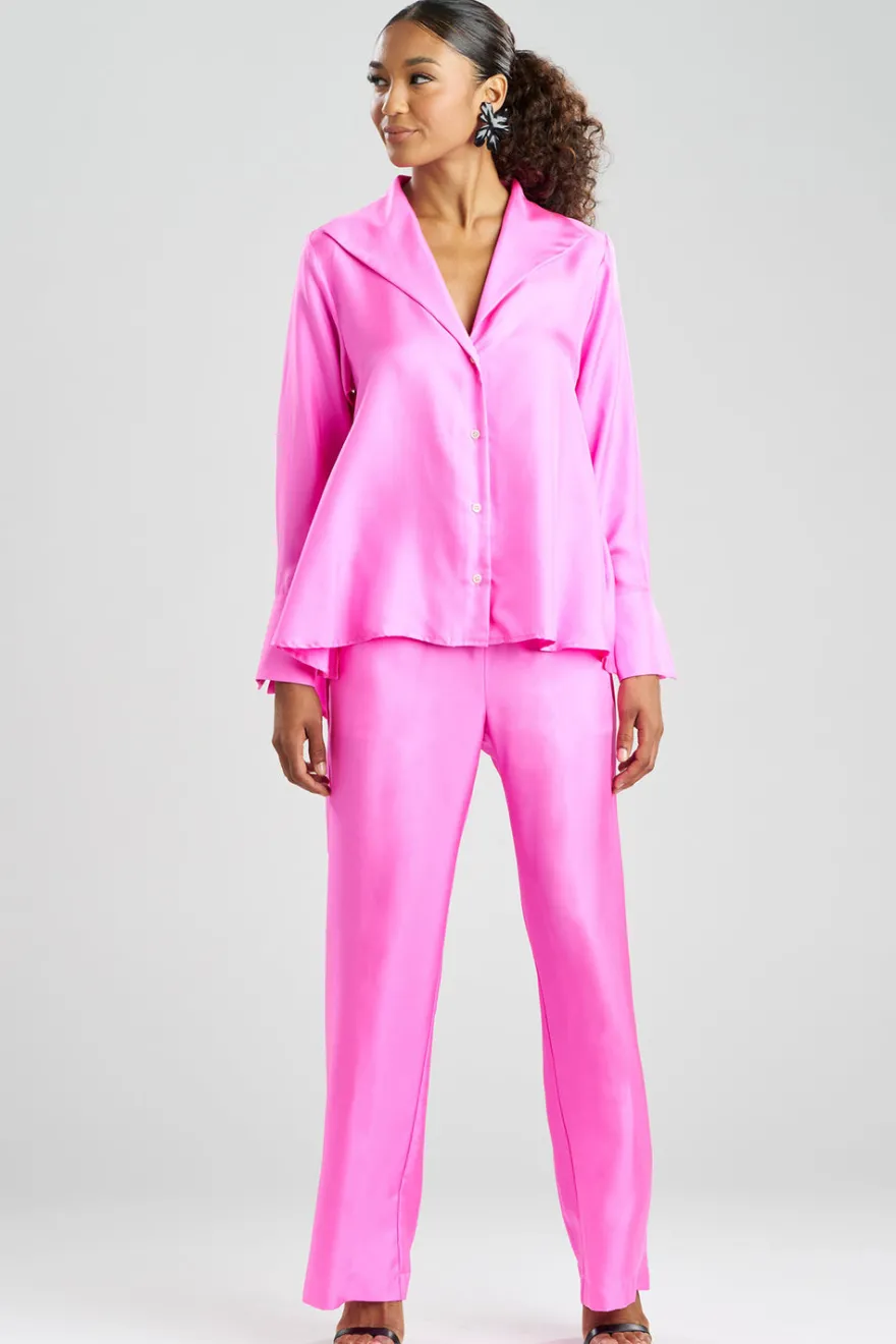 Solid Silk Twill Button Down Trapeze Shirt