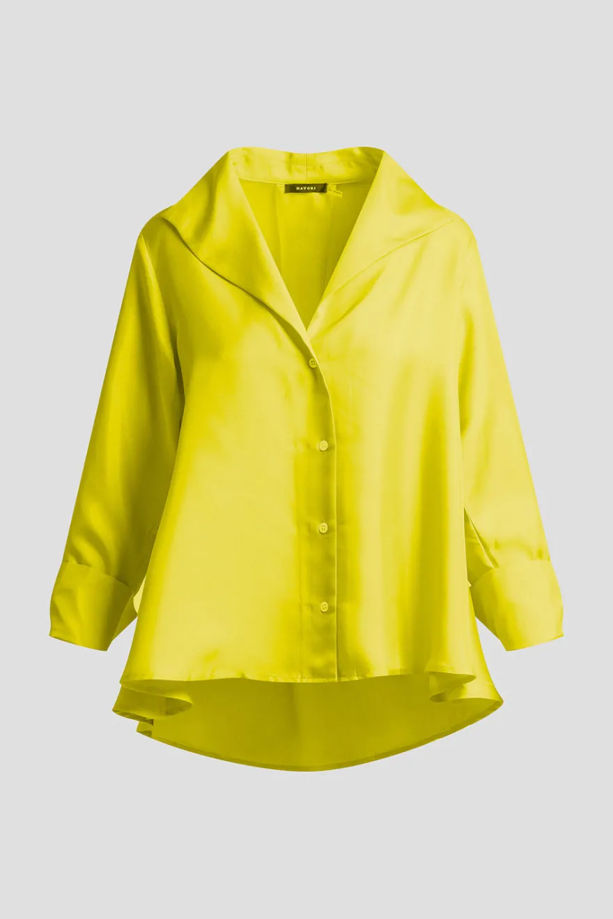 Solid Silk Twill Button Down Trapeze Shirt