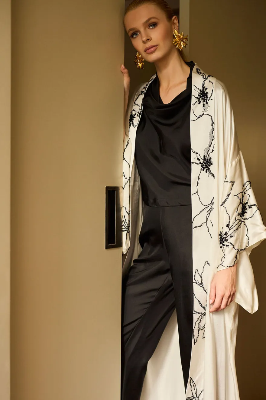 Solid Silk Twill Cowl Neck Top