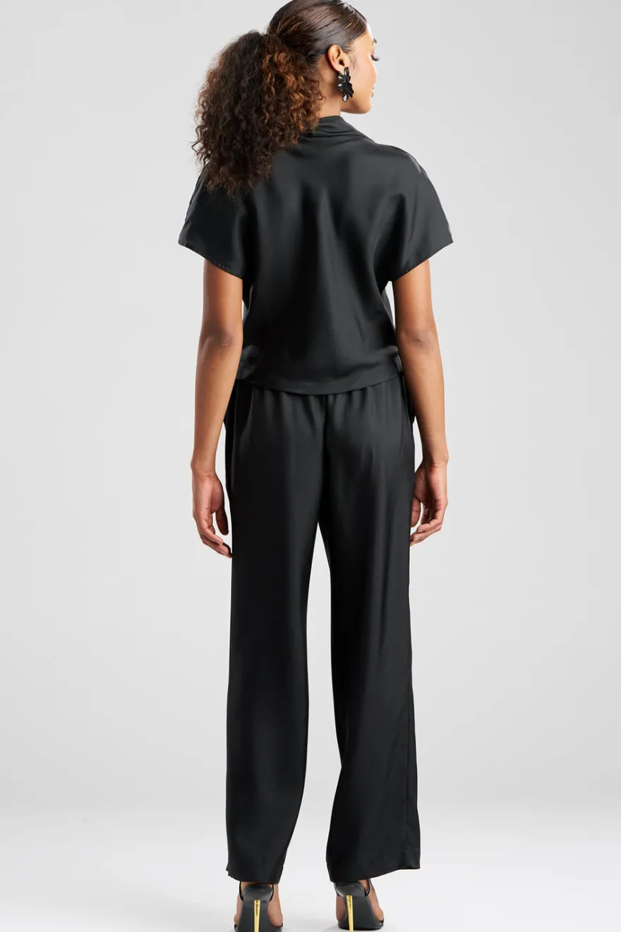 Solid Silk Twill Cowl Neck Top
