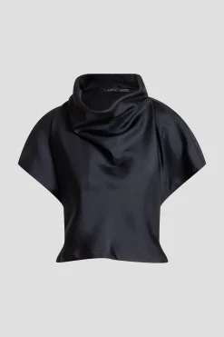 Solid Silk Twill Cowl Neck Top