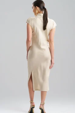 Solid Silk Twill Cowl Neck Sheath Dress