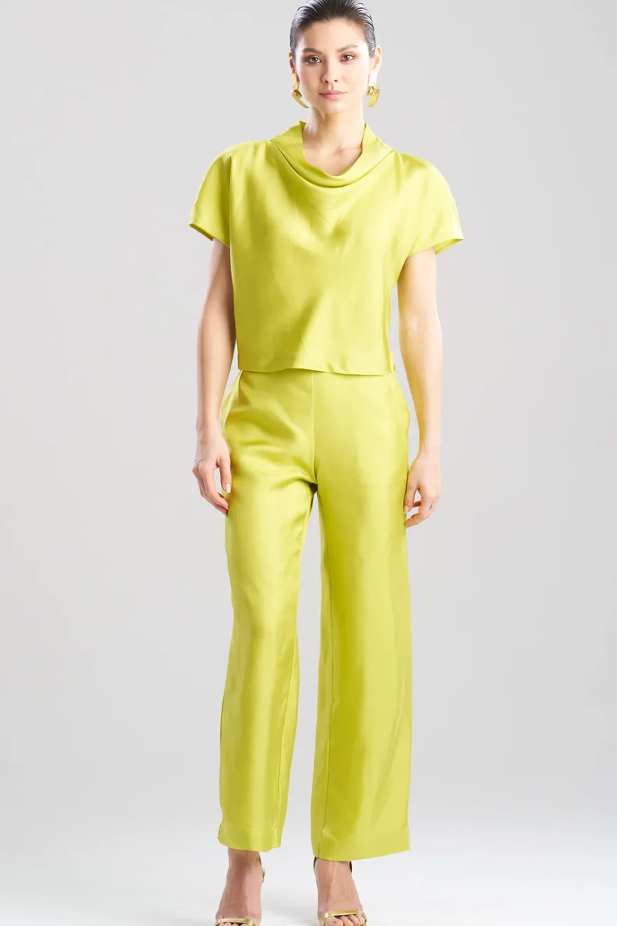 Solid Silk Twill Cowl Neck Top