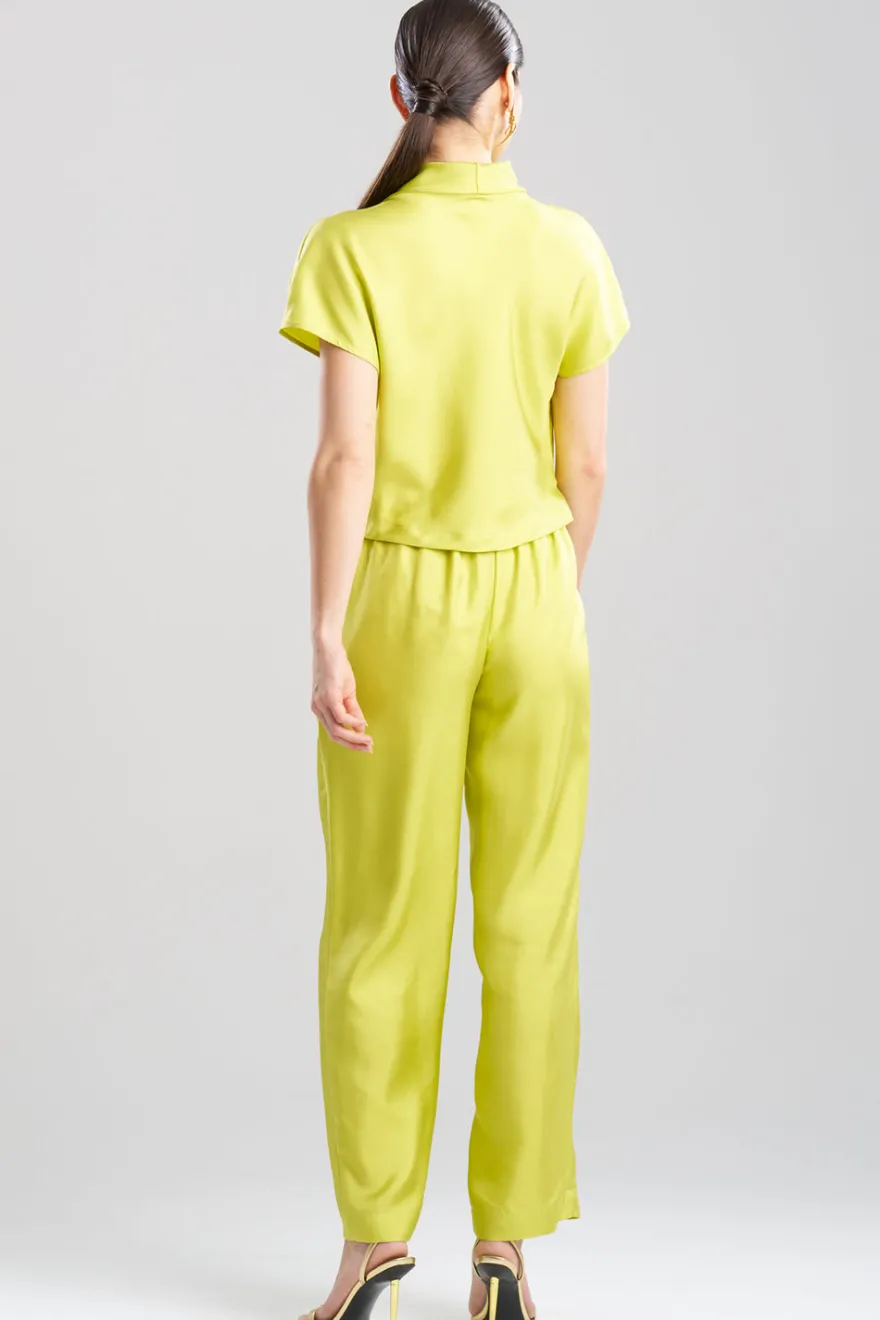 Solid Silk Twill Cowl Neck Top