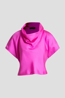Solid Silk Twill Cowl Neck Top