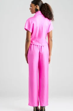 Solid Silk Twill Cowl Neck Top
