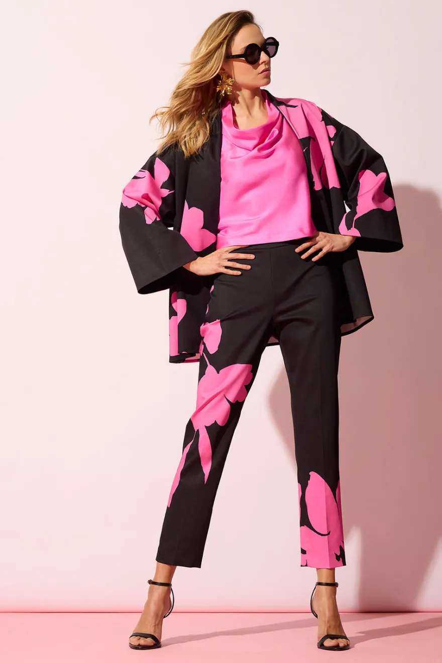 Solid Silk Twill Cowl Neck Top