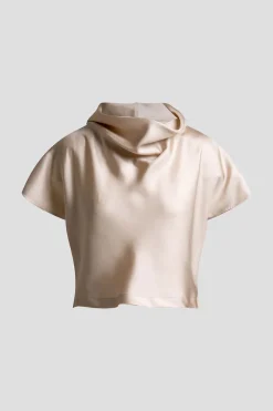Solid Silk Twill Cowl Neck Top