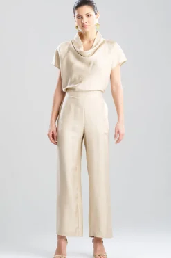 Solid Silk Twill Pull On Straight Leg Pants