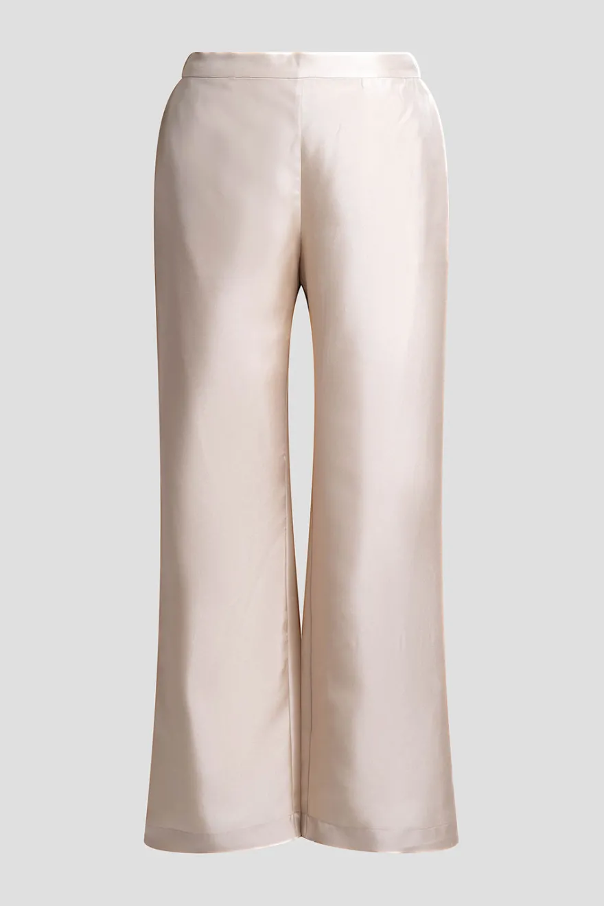 Solid Silk Twill Pull On Straight Leg Pants