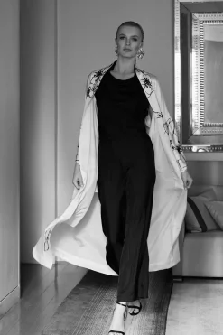 Solid Silk Twill Pull On Straight Leg Pants