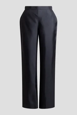 Solid Silk Twill Pull On Straight Leg Pants