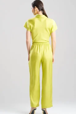 Solid Silk Twill Pull On Straight Leg Pants