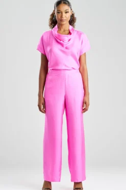 Solid Silk Twill Pull On Straight Leg Pants