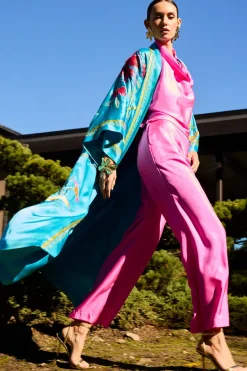 Solid Silk Twill Pull On Straight Leg Pants