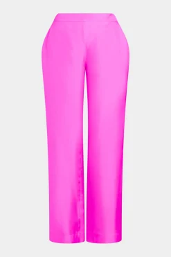 Solid Silk Twill Pull On Straight Leg Pants