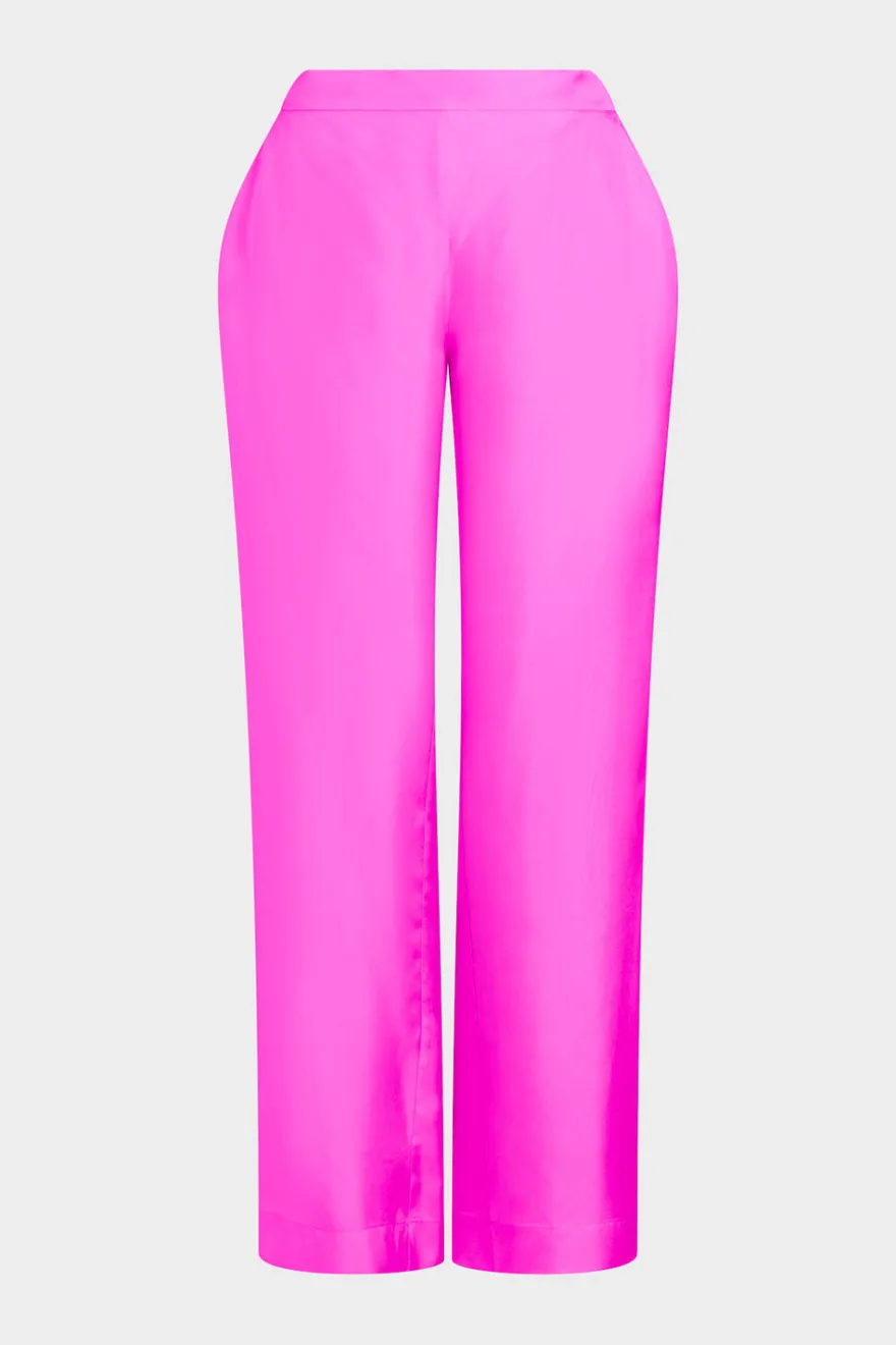 Solid Silk Twill Pull On Straight Leg Pants