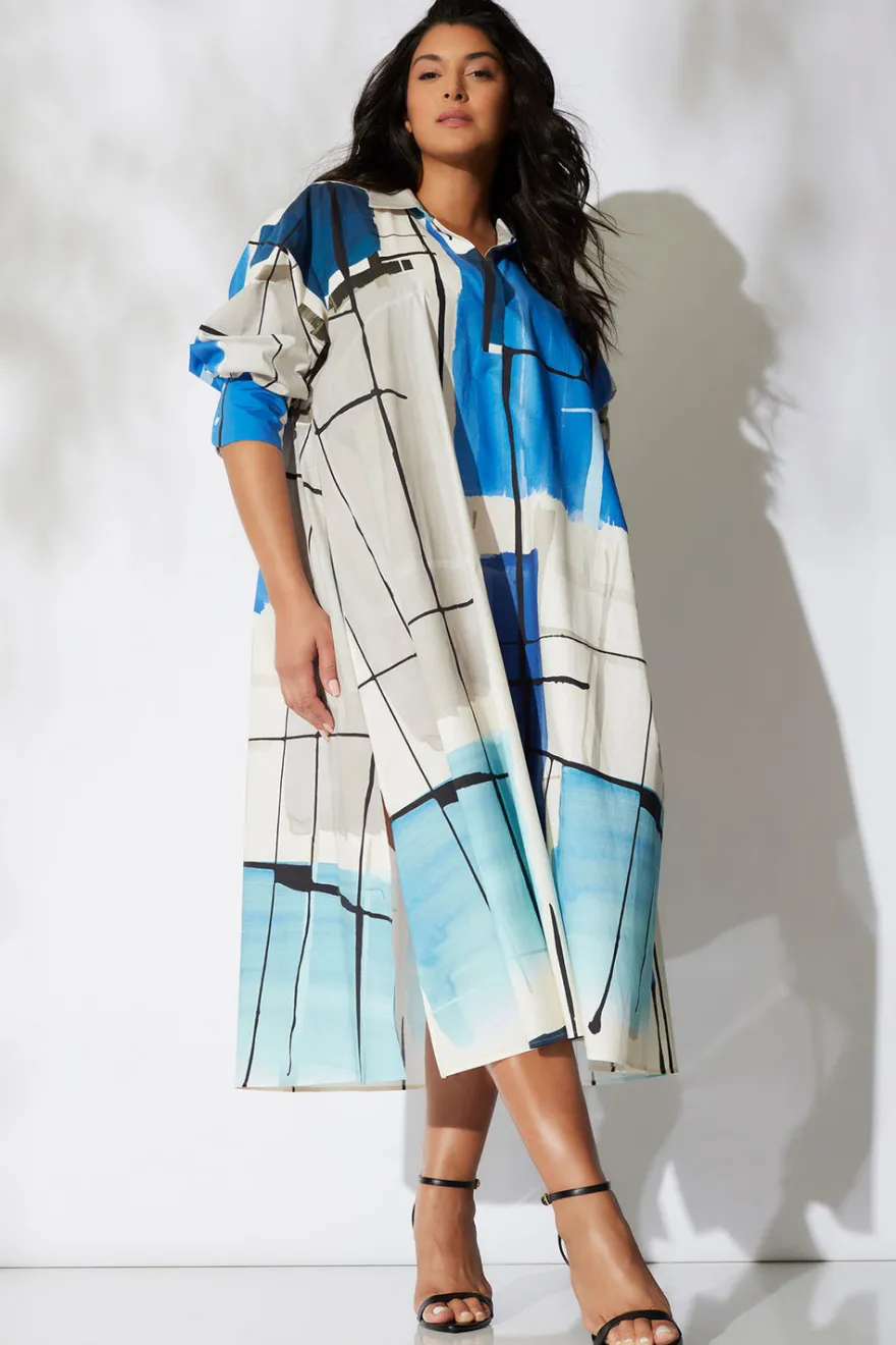 Sorairo Printed Cotton Poplin Oversized Shirtdress