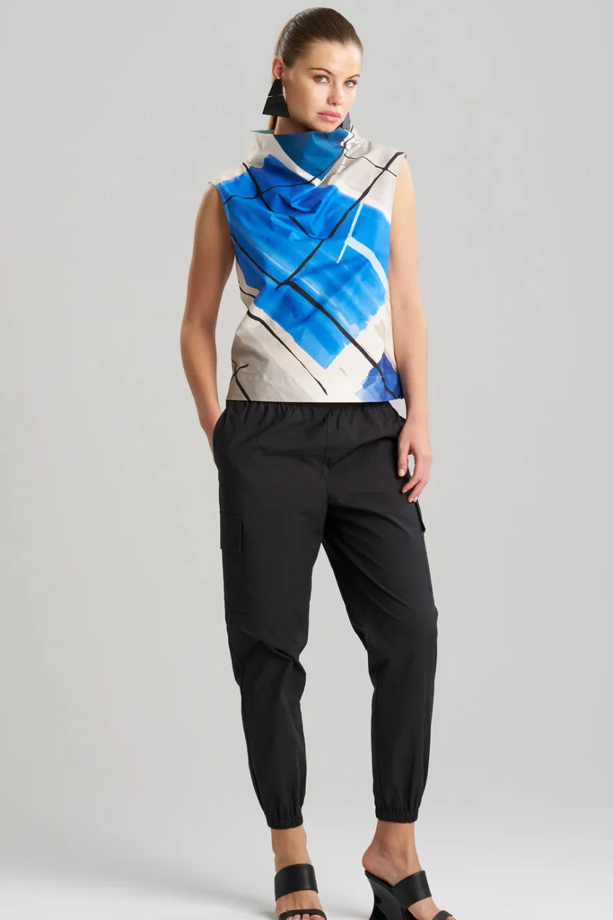 Sorairo Printed Cotton Poplin Funnel Neck Top