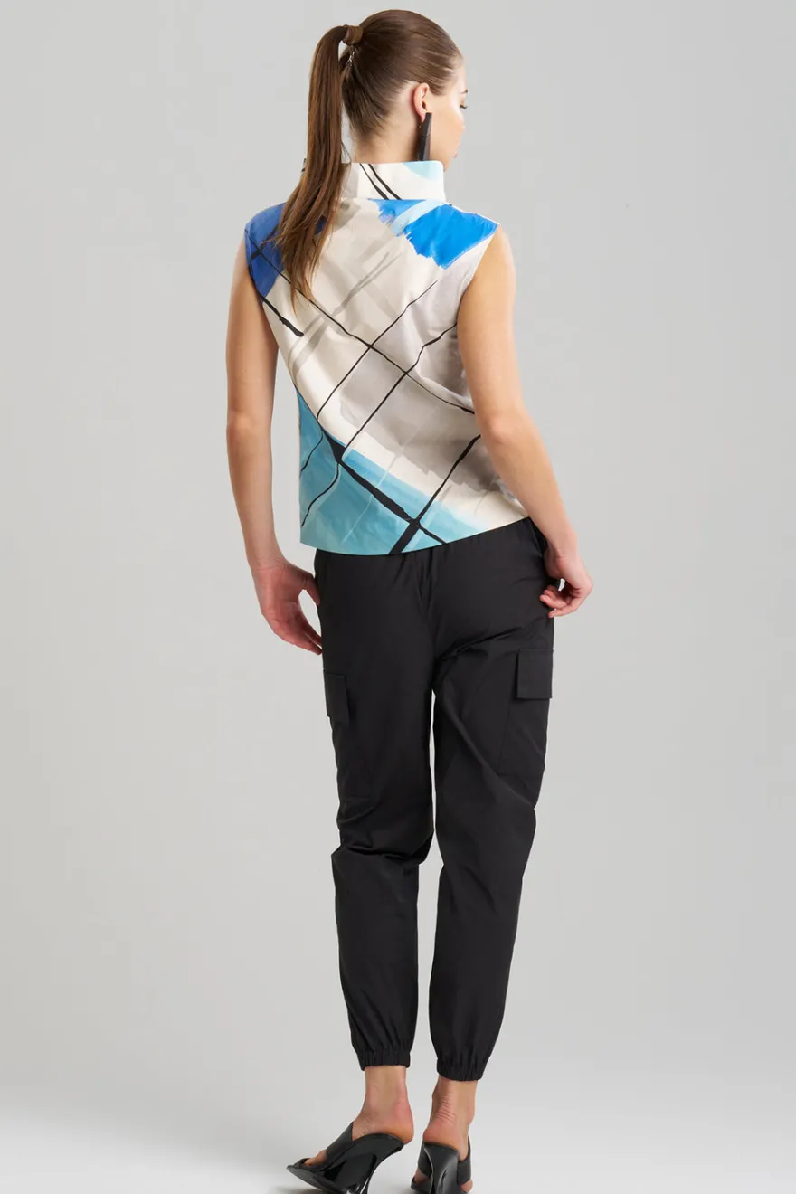 Sorairo Printed Cotton Poplin Funnel Neck Top