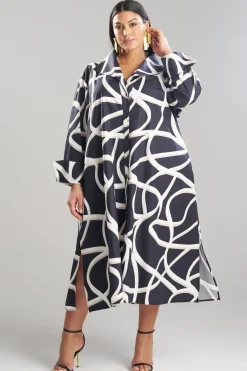 Spiral Cotton Taffeta Oversized Button Down Shirtdress