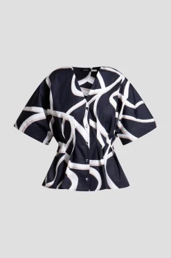Spiral Cotton Taffeta Short Sleeve Button Down Shirt