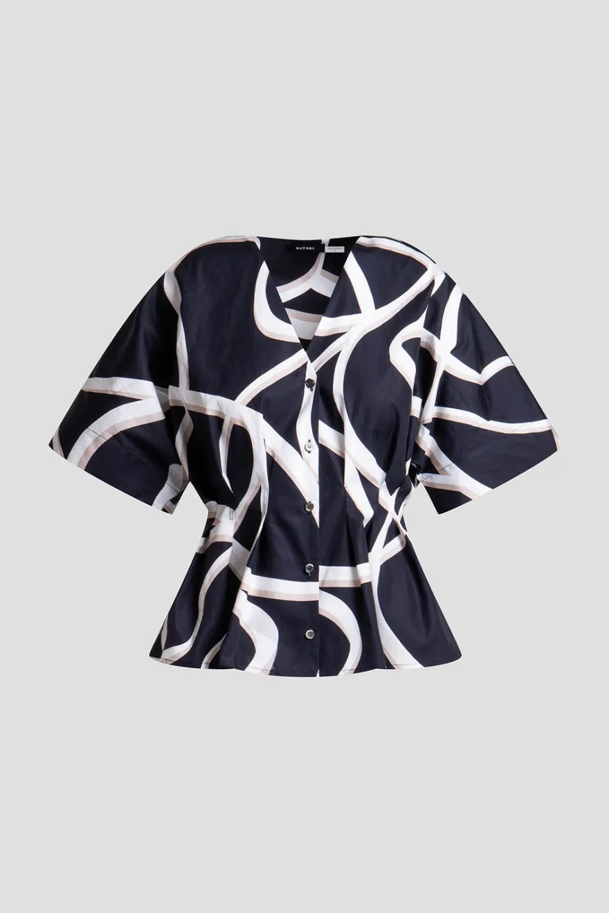 Spiral Cotton Taffeta Short Sleeve Button Down Shirt