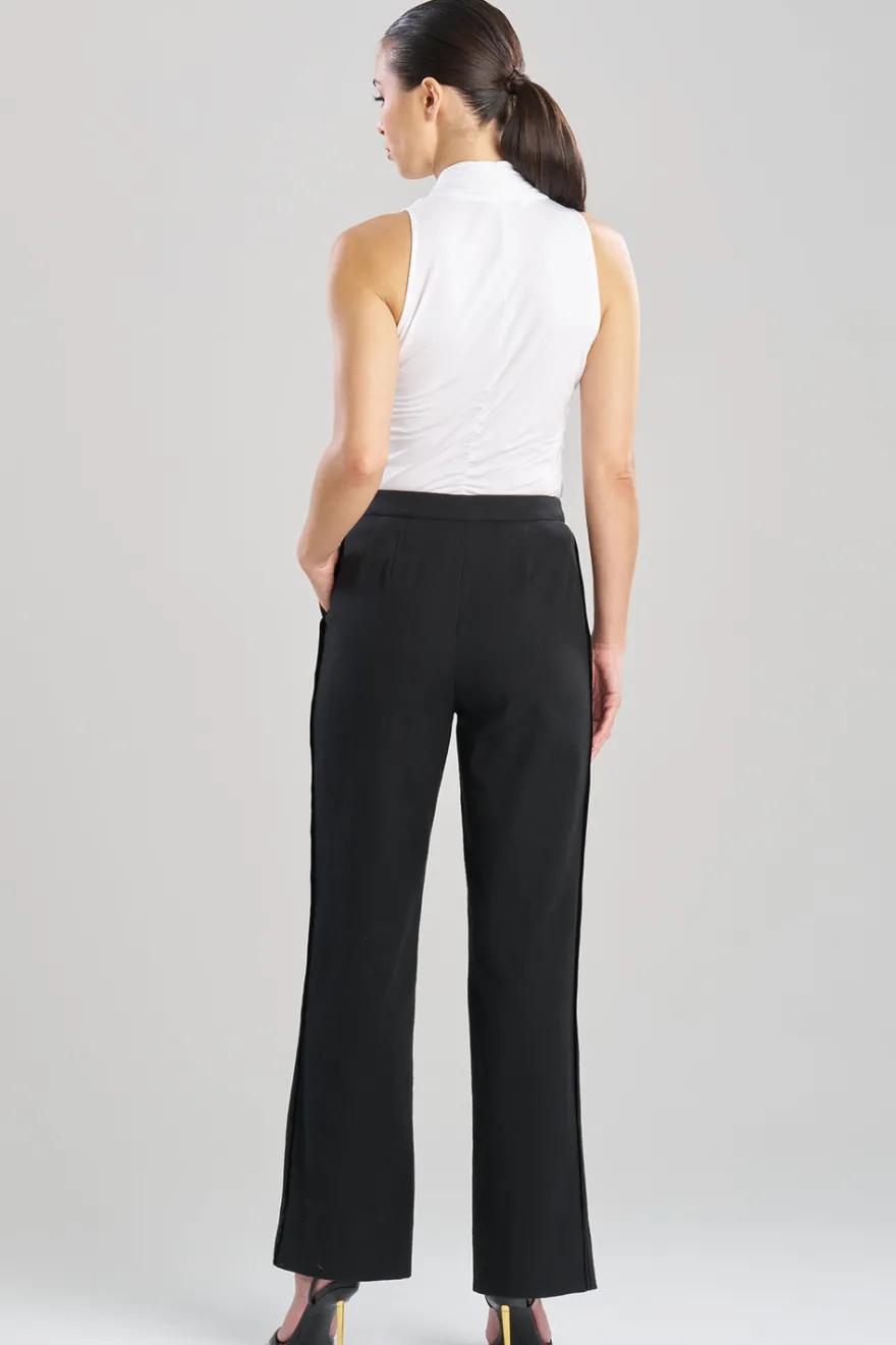 Stretch Basketweave Cotton Flare Leg Zip Pants