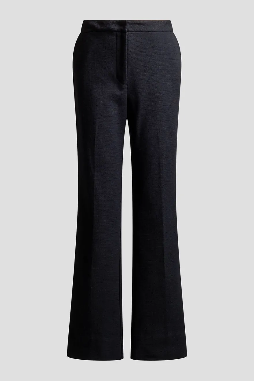 Stretch Basketweave Cotton Flare Leg Zip Pants