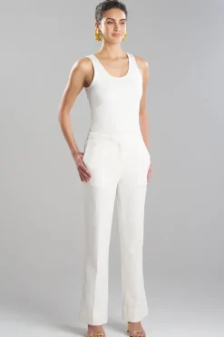 Stretch Basketweave Cotton Flare Leg Zip Pants
