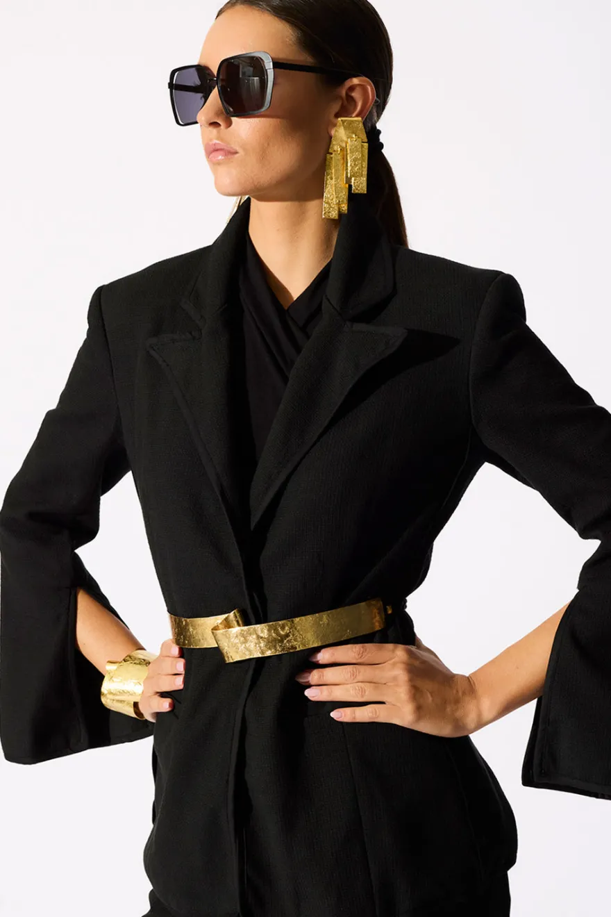 Stretch Basketweave Cotton Slit Cuffed Jacket