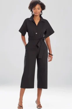 Stretch Cotton Blend Crop Jumpsuit