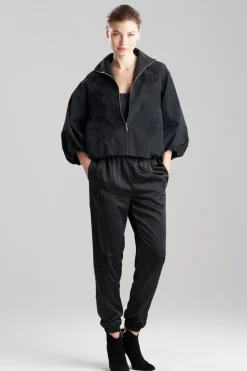 Taffeta Embroidered Balloon Bomber Jacket