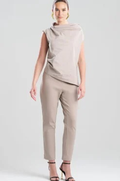 Tech Cotton Taffeta Asymmetric Funnel Neck Top