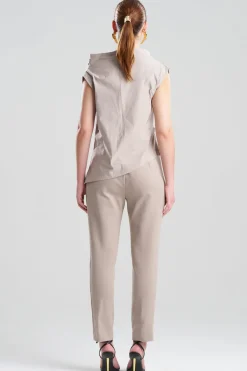 Tech Cotton Taffeta Asymmetric Funnel Neck Top