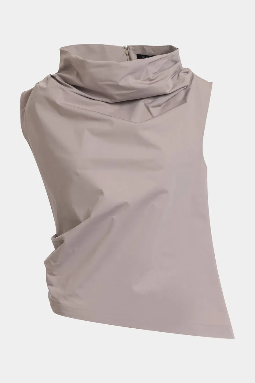 Tech Cotton Taffeta Asymmetric Funnel Neck Top